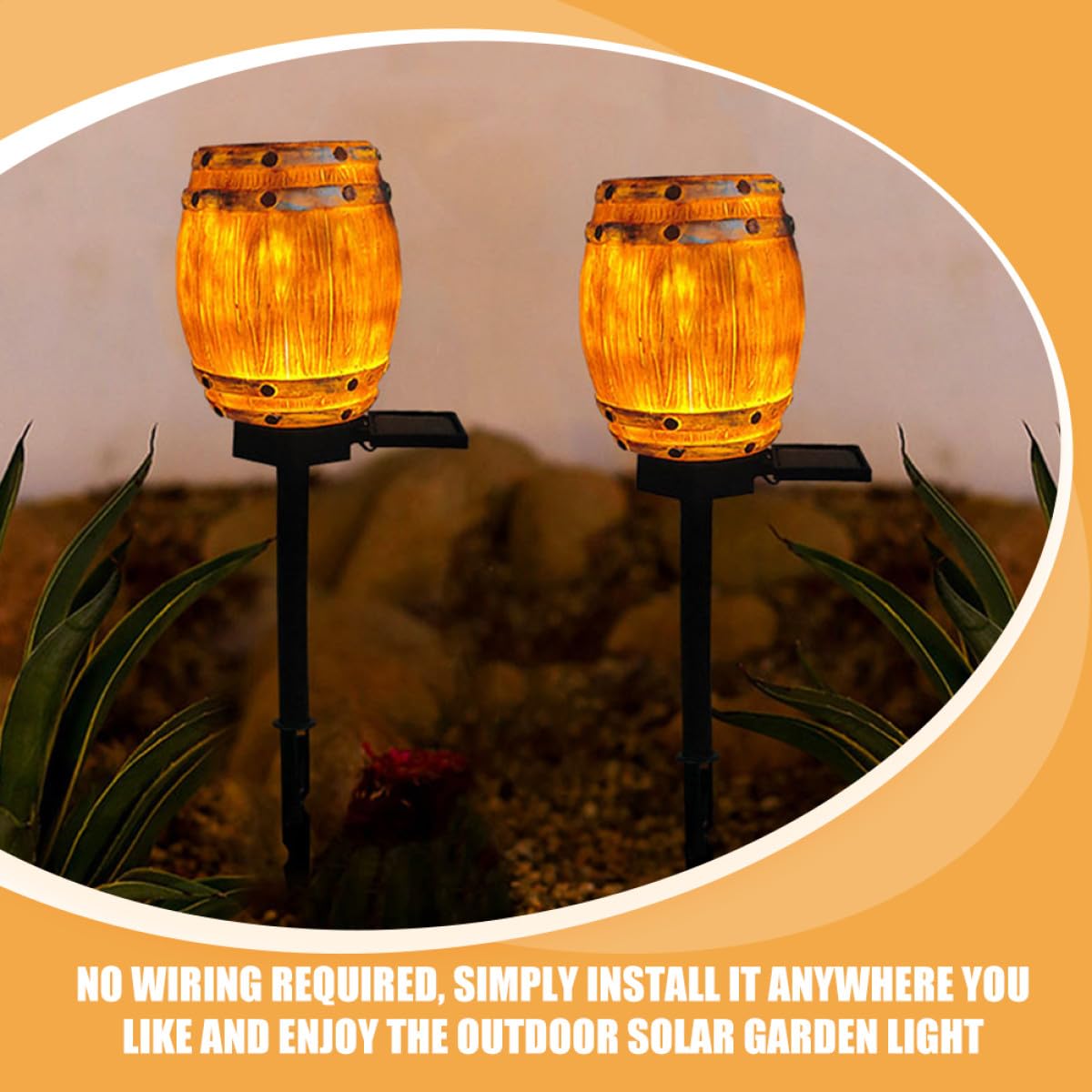 YARNOW Luce Solare da Giardino a Forma di Botte in Resina, Decorativa e Creativa, Senza Fili, per Prato e Patio, Lampada a Energia Solare per Esterni