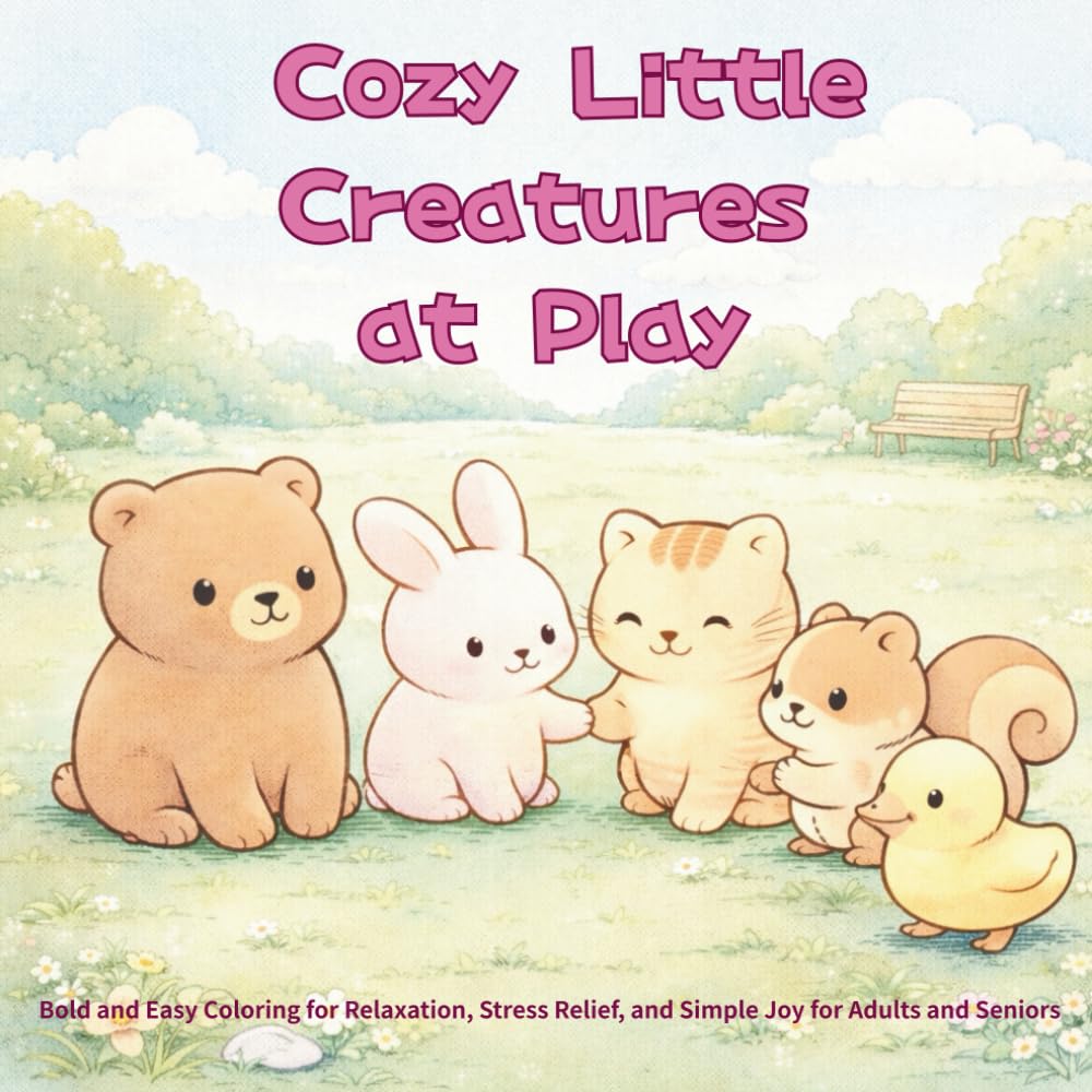 Cozy Little Creatures at Play: Bold and Easy Coloring for Relaxation, Stress Relief, and Simple Joy for Adults and Seniors