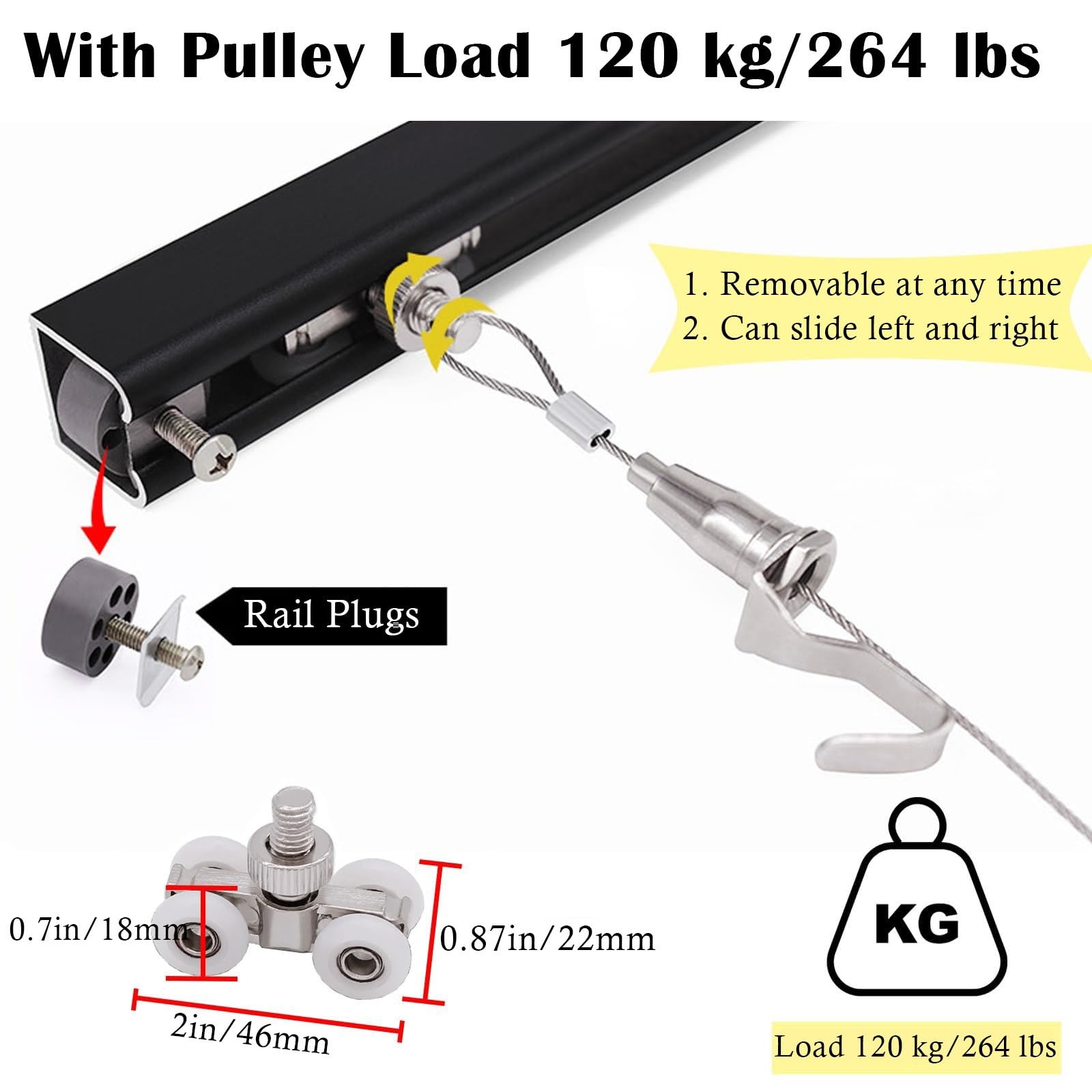 Rail pour accrocher des tableaux Système De Suspension Réglable Pour Cadre Photo, Kit De Suspension Murale Pour Cadre Photo Coulissant Avec Crochets, Système De Rail D'art(L 120 cm)