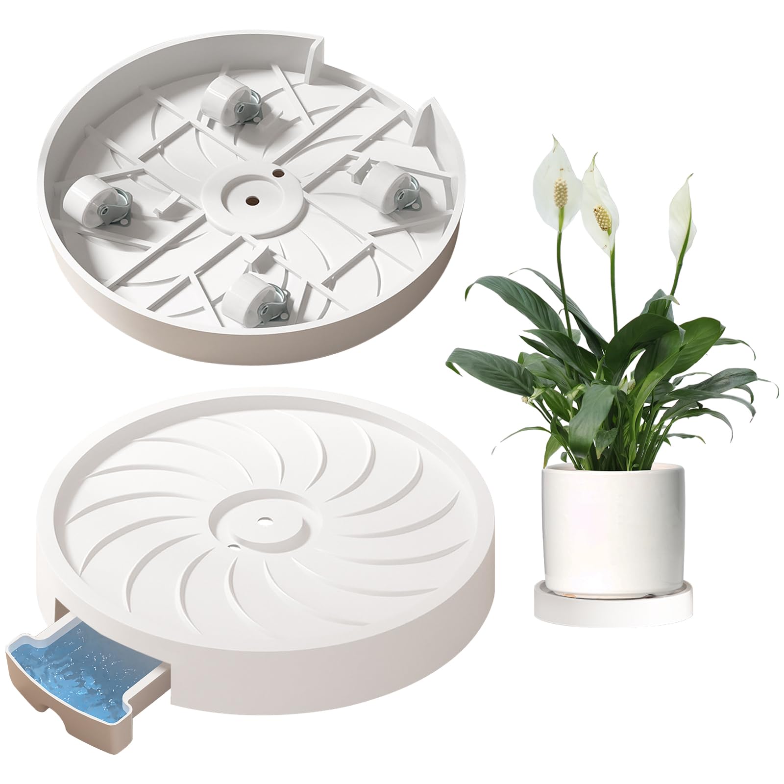 Photo 1 of MCleanPin 2 Pack Plant Caddy with Hidden Wheels, 11" Heavy Duty Rolling Plant Stand with Removable Drainage Tray and Silent Casters Round Flower Pot Mover Planter Dolly for Indoor Outdoor White