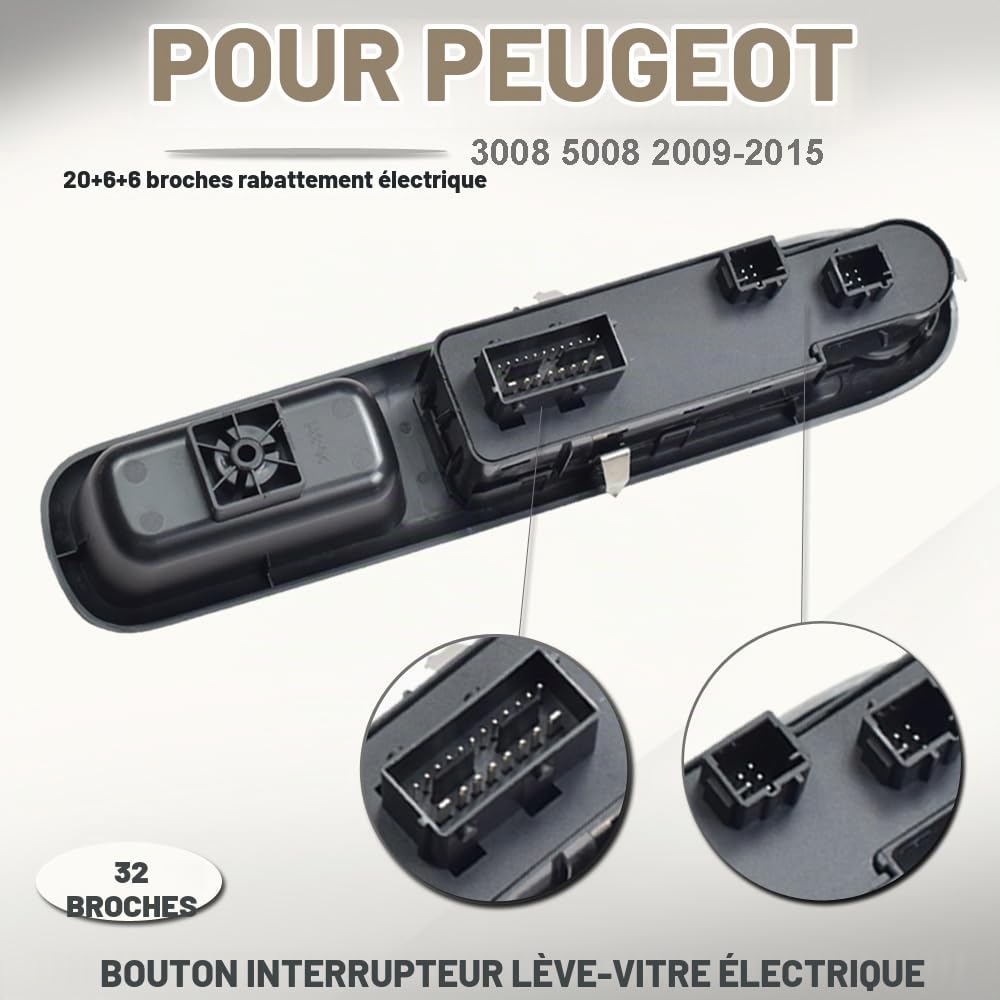 96650620ZD Interrupteur principal de lève-vitre électrique avant gauche pour Peugeot 3008 5008 Wagon 2009-2016 (96650621ZD-Pliage électrique)