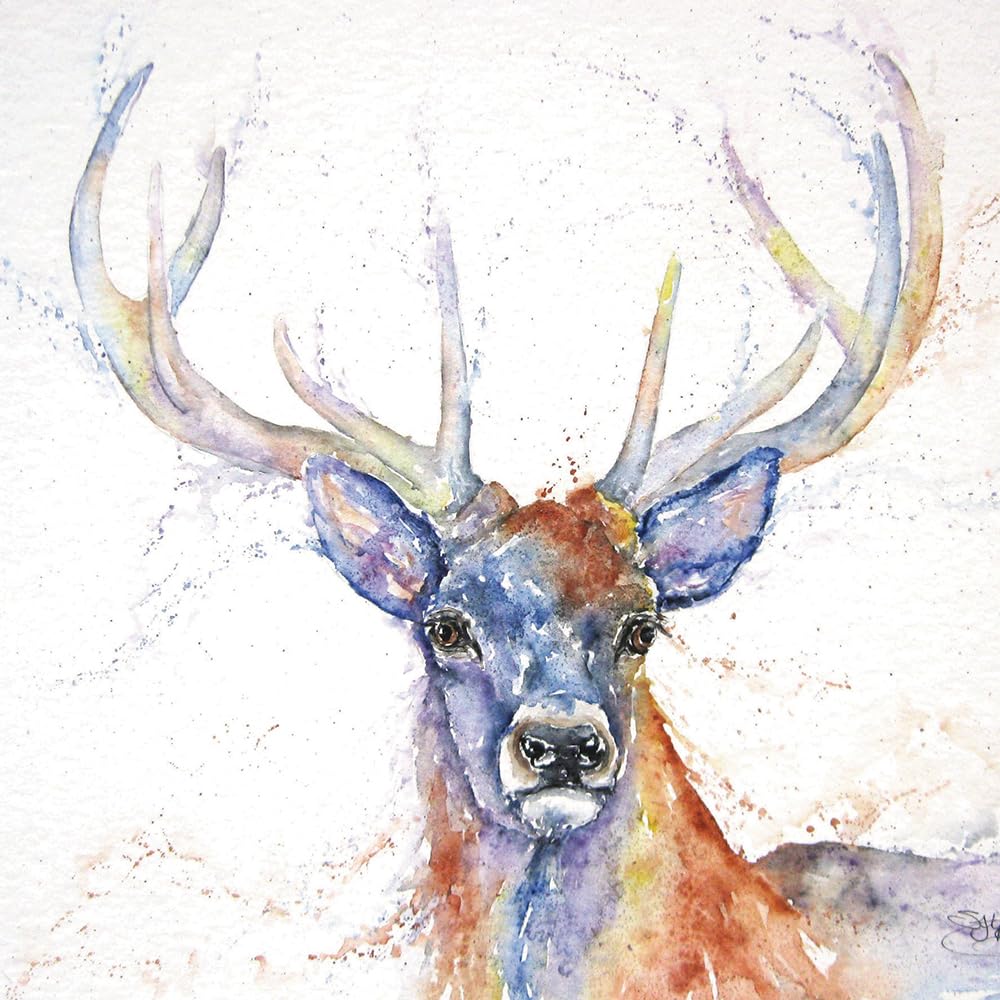 Kingfisher Cards Regal Stag Gekko Art Expressive Watercolour Wildlife - Animals In Nature - Blank Greeting Card By Artist Sandi Mower (Regal Stag)