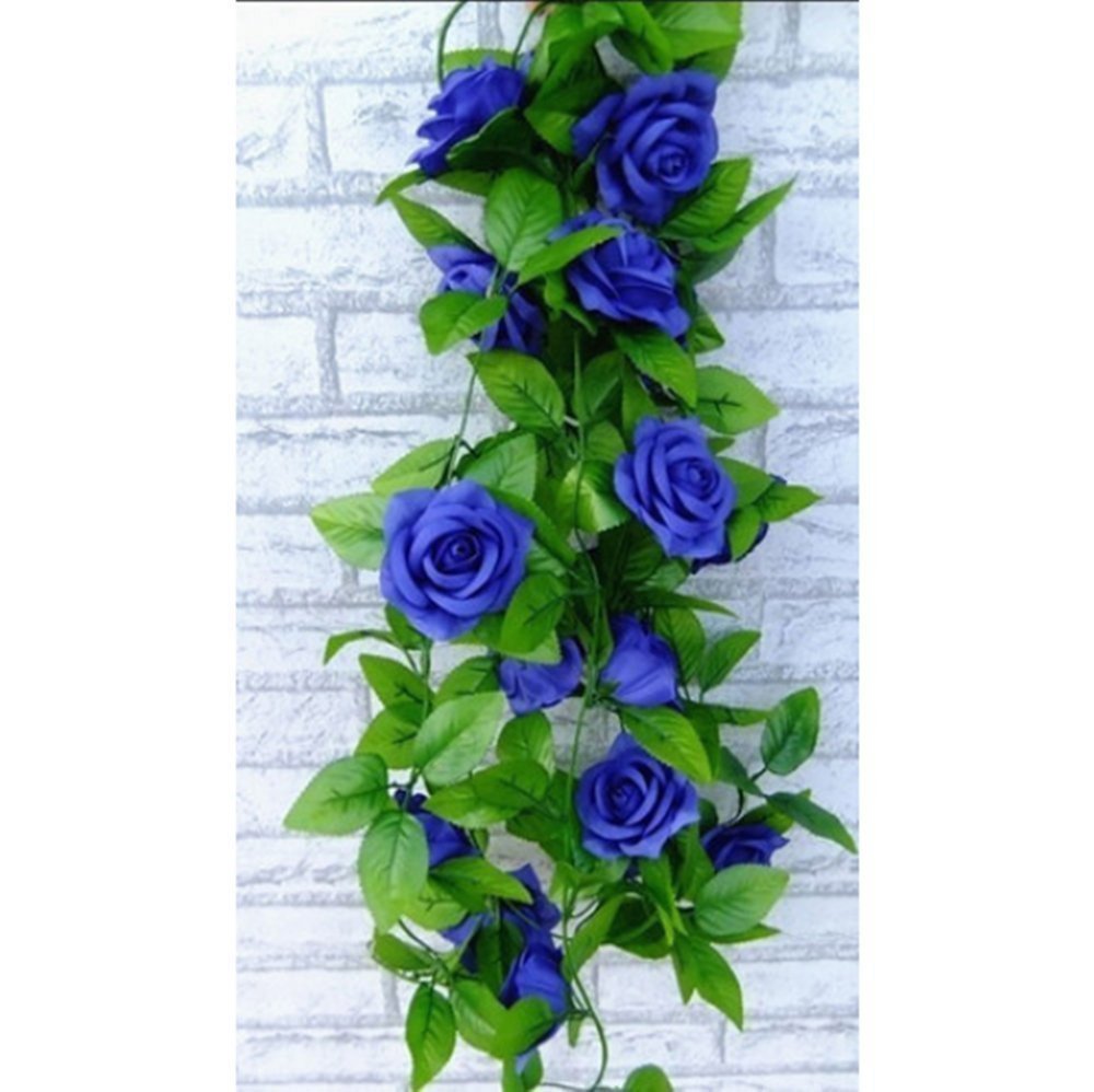 Crazy Shop 2 PCS 8ft Artificial Silk Flower Hanging Rose Garland Vine for valentines Home Wedding Garden Decoration (Blue)