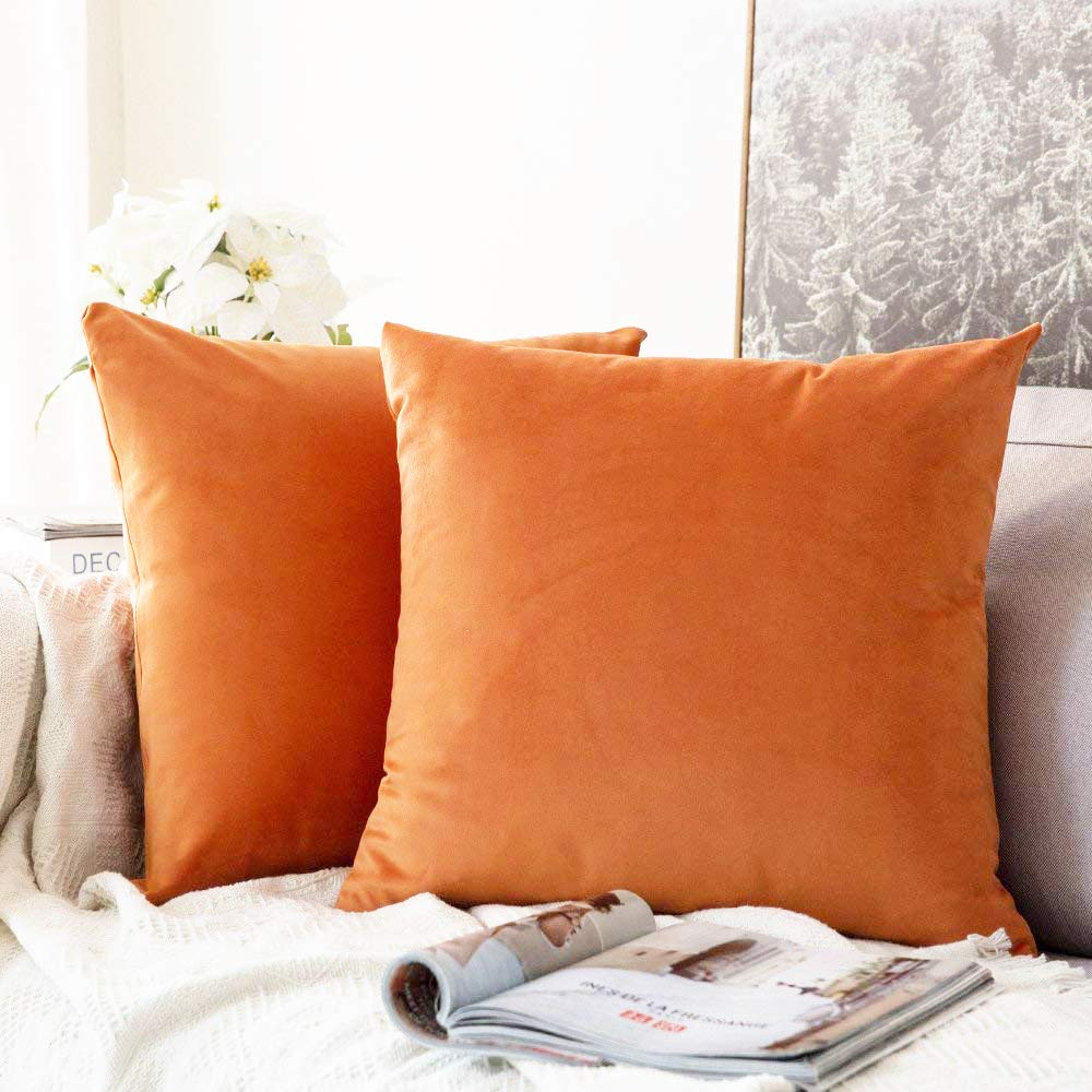Khooti Velvet Cushion Cover, 20x20 | Orange | Pack of 2 | Solid Plain Soft & Smooth, Decorative Cushion Covers for Living Room, Bedroom, Couches, Chairs, Sofas, Beds & Home Decor-image-8