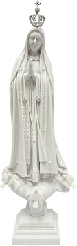 Vittoria Collection 20" Inch Our Lady of Fatima Pilgrim Virgin Mary with Crown White Statue Sculpture Figurine Made in Italy Indoor Outdoor Garden Grotto