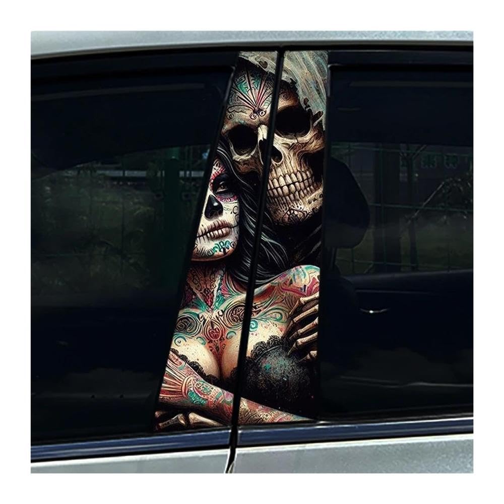 Body Parts 2pcs Skeleton Sugar Skull Lovers Couple CP Car B Pillar Waterproof Sticker Auto Center Column Decals(D)