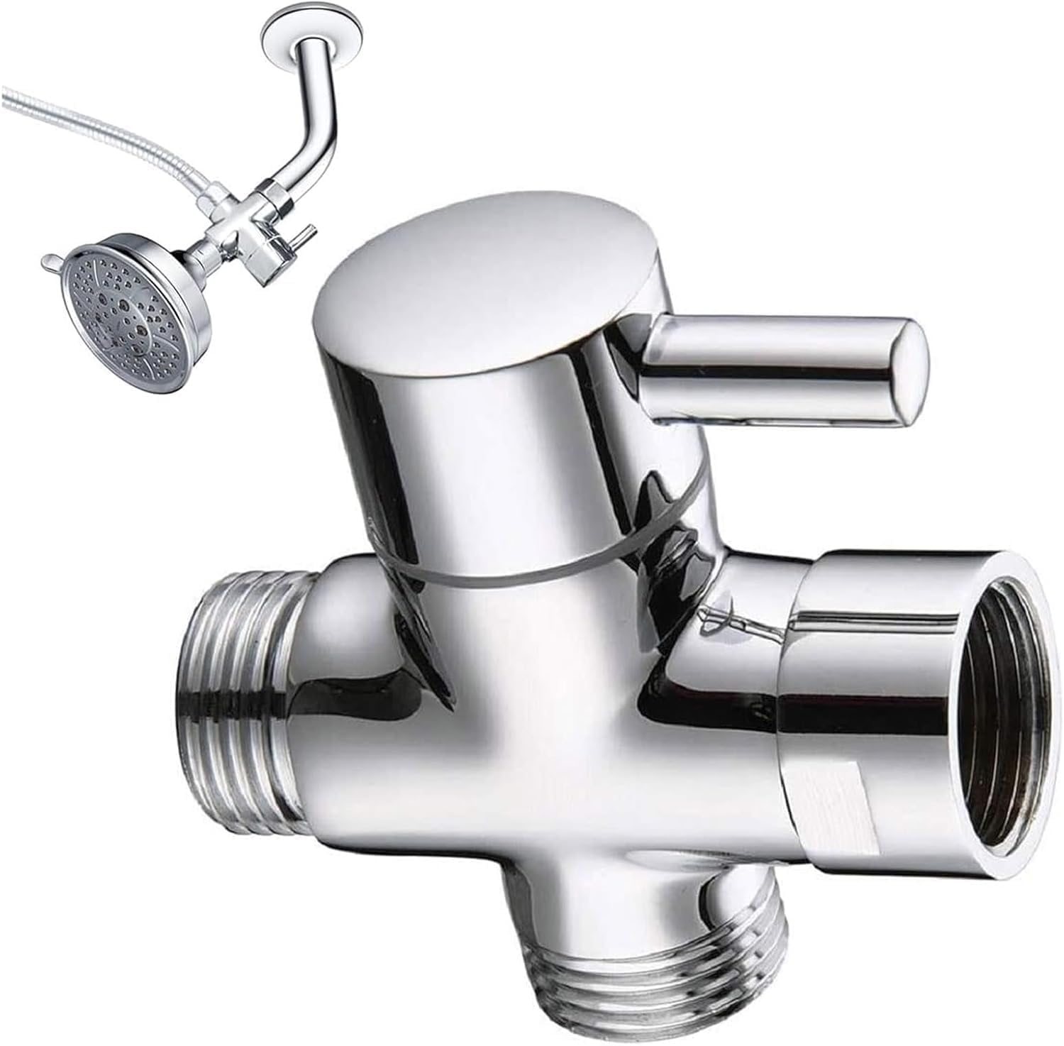 HARY Shower Diverter Valve, G1/2" to G1/2" BSP T-Adapter 3-Way Tap Diverter, Solid Brass Bathroom Water Diverter