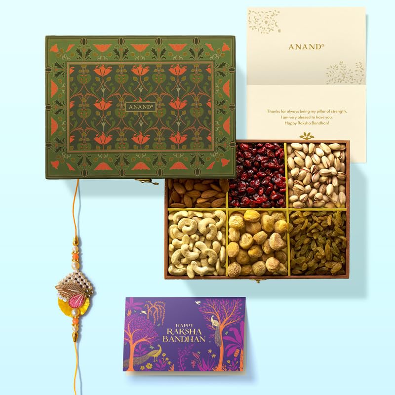 Image of Anand Sweets Raksha Bandhan Special TRAVANCORE Dry Fruits Wooden Box 450g | Premium Traditional Indian Festival Gift Hamper | Healthy & Elegant Gift for Brother, Family & Friends