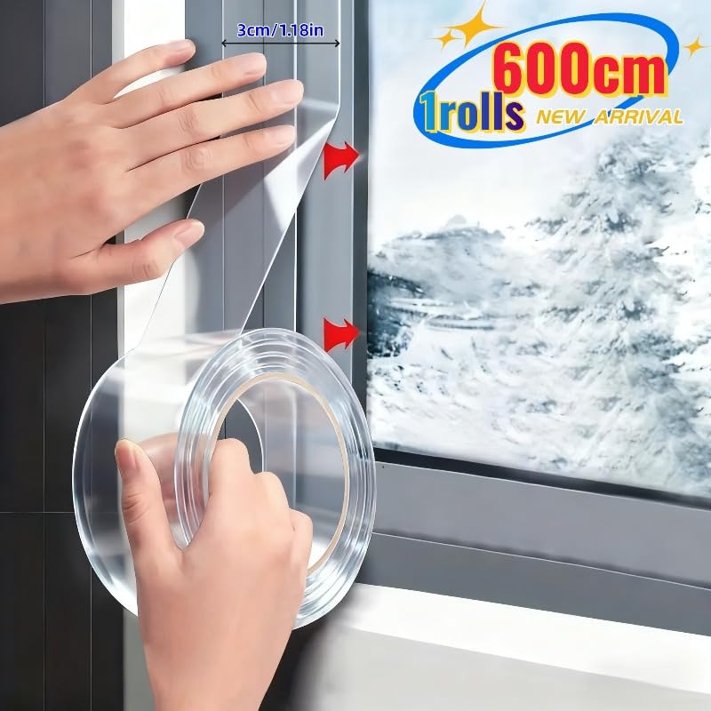 Transparent Window Weather Sealing Tape, Windproof, Waterproof Strong Adhesive Film Tape for Door Window Shower Glass