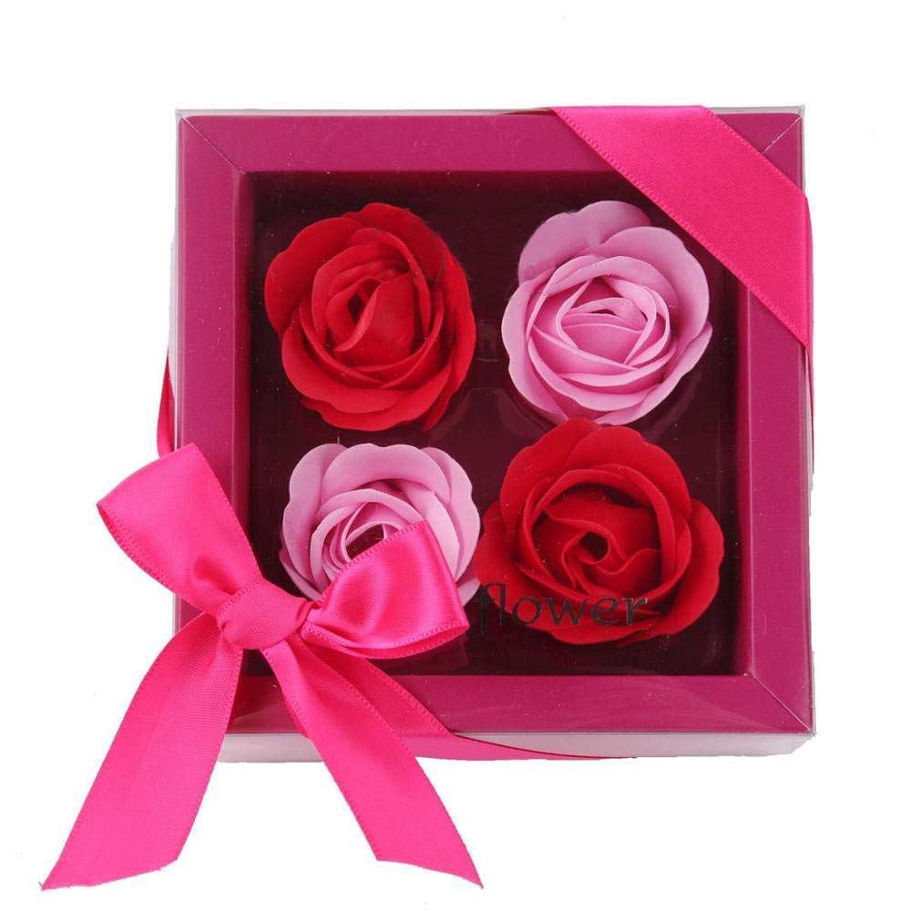 Schmuck Rose Flower Soap Box (4 Piece, Pink) Rose Flower Soap for Wedding, Valentines Day Gifts, Artificia Flowers, Home Decor with Gift Box