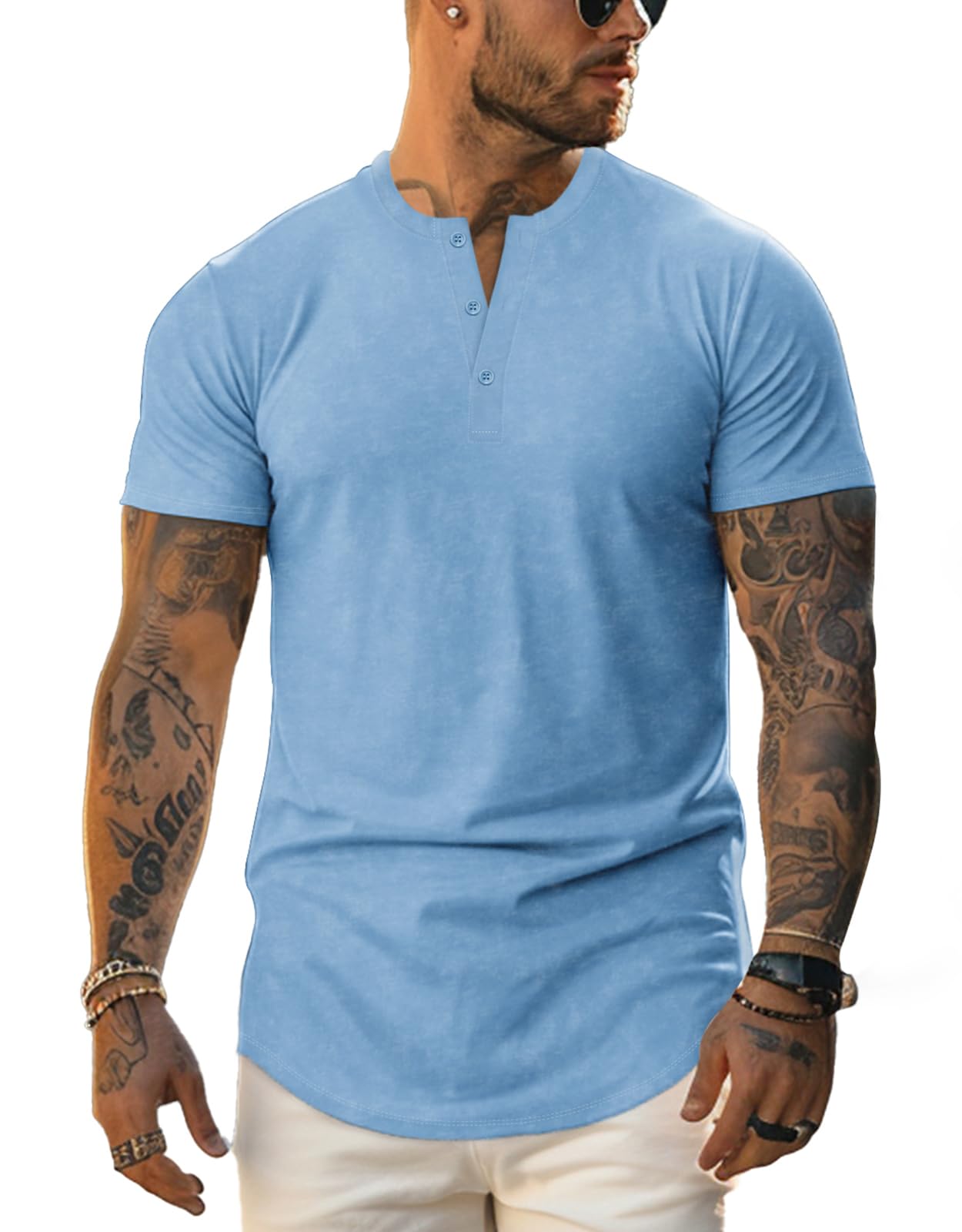 GnvviwlMen's Casual Henley Shirts Short Sleeve Fit Distressed T Shirt Lightweight Basic Tees Tops