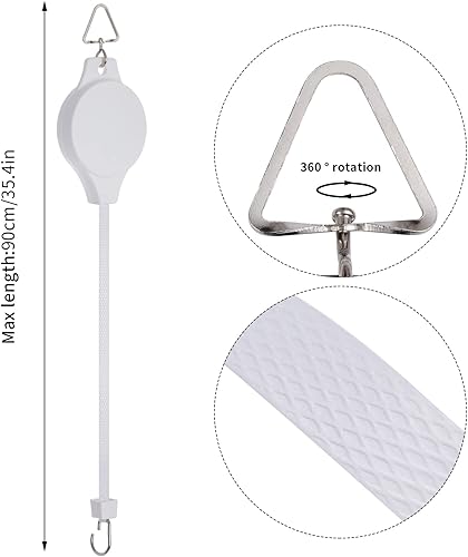 Miniatura 3 de Paquete de 4 poleas retráctiles para plantas, polea de fácil alcance, rueda de altura ajustable para colgar plantas, resistente, colgador de plantas