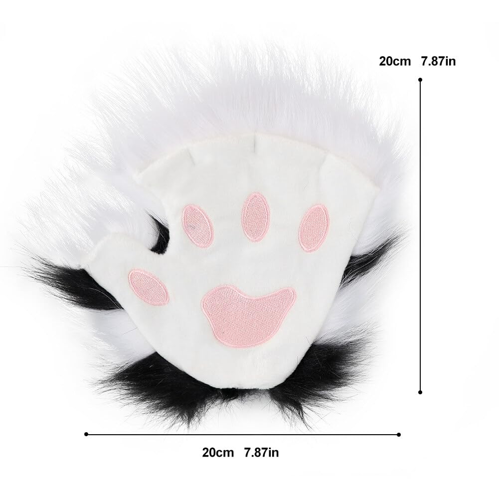 Surakey Cat Paw Gloves Costume for Adult 1 Pairs Plush Gloves Cosplay Cat Paw Fingerless Furry Faux Fur Animal Cat Paws Gloves (Orange and White)