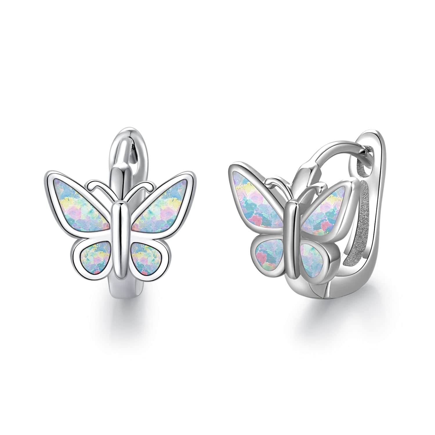925 Sterling Silver Opal Butterfly Earring S925 Sterling Silver Opal Huggie Hoop Earrings For Women Butterfly Jewelry Gifts For Women Teen