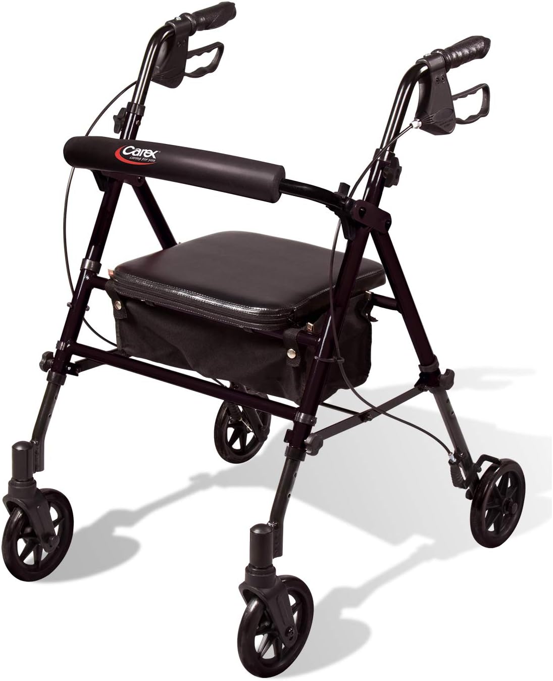 Carex Step 'N Rest Aluminum Rollator Walker with Seat, Black - Rolling Walker for Seniors with Back Support, 6 Inch Wheels, 250lbs Support, Lightweight Folding Walker