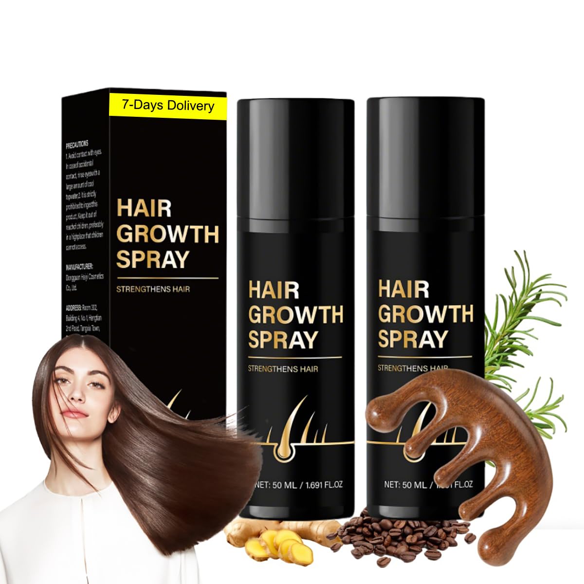 2 Stück Hair Growth Spray mit Holz Massagekamm 50ML Haarwachstum Spray Hair Growth Serum Haarwachstum Beschleunigt Reduziert Haarausfall bei Männern & Frauen