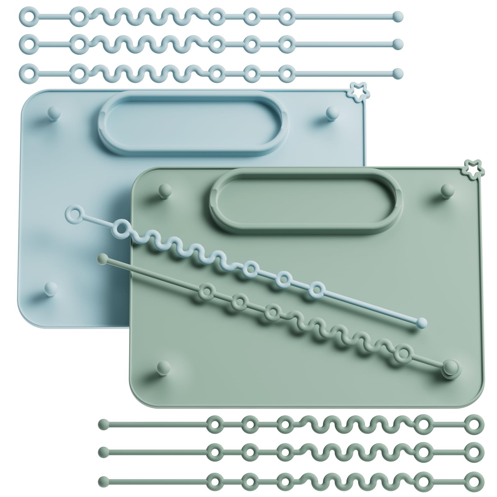 Seposeve2 Pack Baby Silicone Mat, with Suction Base and 8 Stretchable Straps, Seposeve Baby Placemats, Activity Mat for Infants to Toddlers, Keeps Babies Essentials Off The Floor, Green Blue