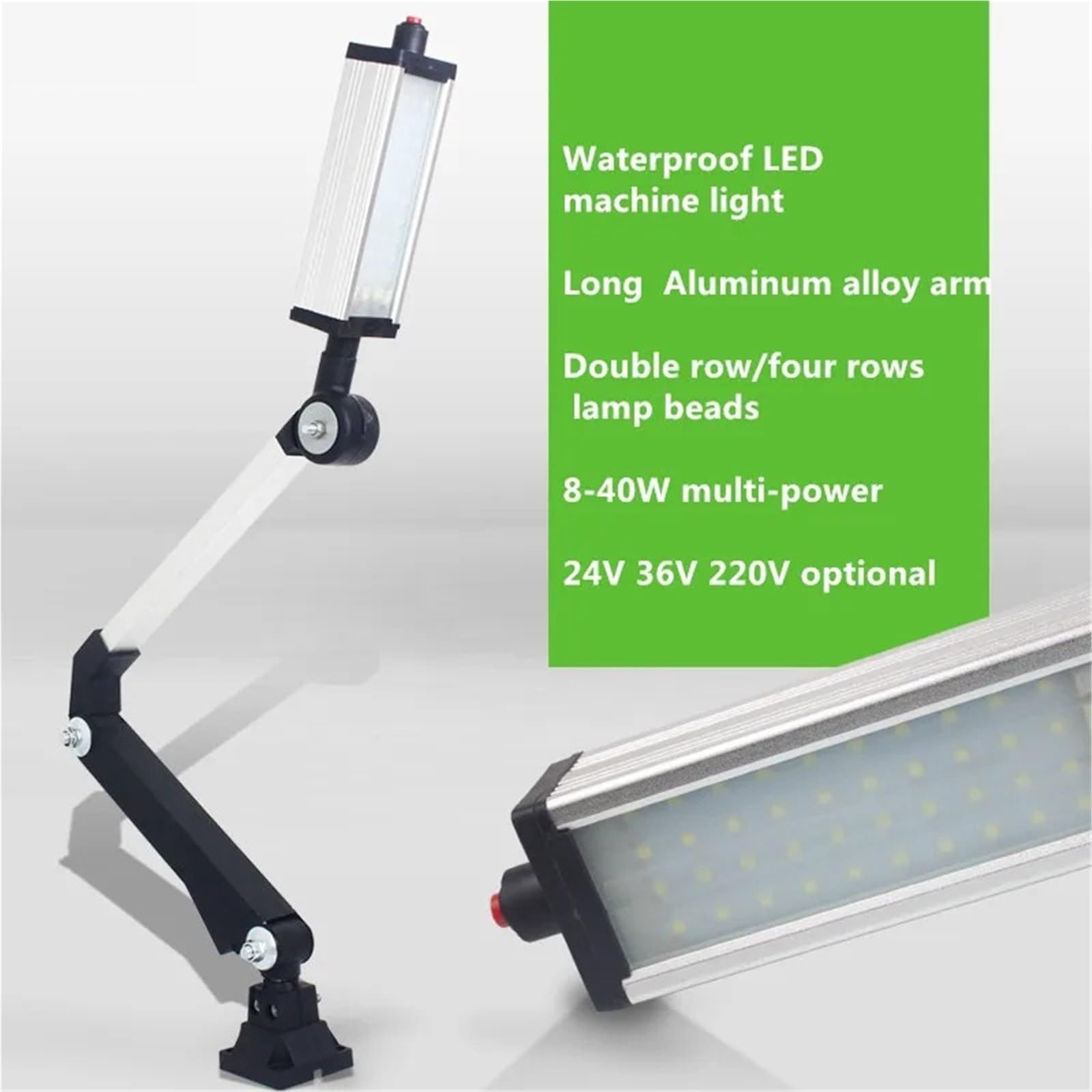 Miniaturowa aluminiowa lampa robocza z długim rękawem, składana, odporna na uderzenia, olejoodporna, wodoszczelna, (110-220 V, 24 W)