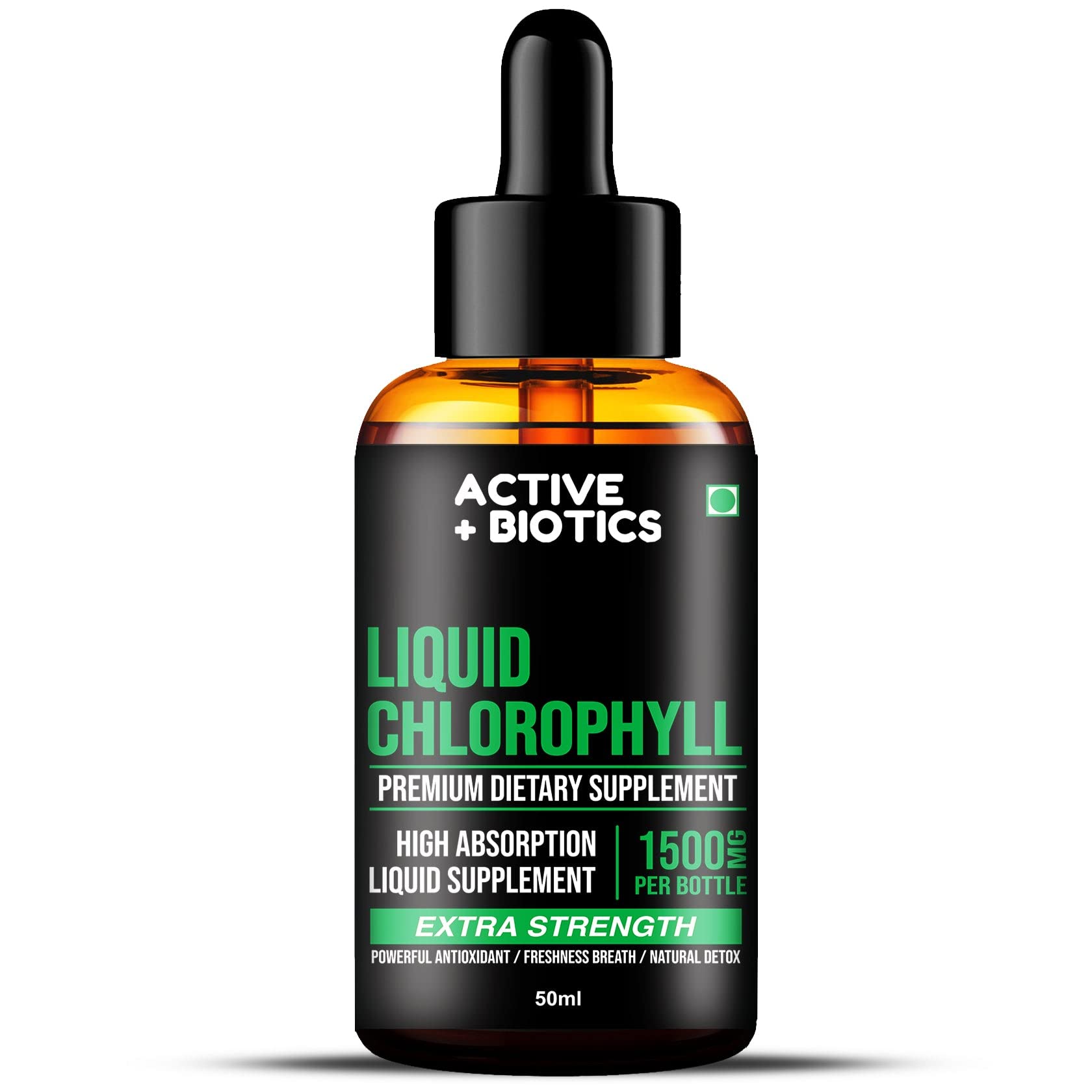 ACTIVE BIOTICS Organi Chlorophyll Liquid Drops - Supports Detoxification, Healthy Skin | Natural Energy Booster for Men and Women - 50ml