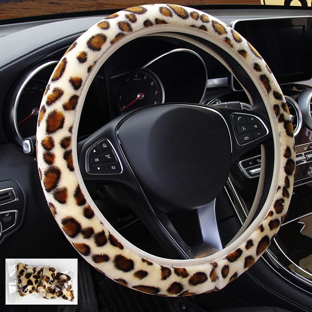 Zachte pluche stuurhoes - stuurhoes auto - stuurhoes set - luipaard