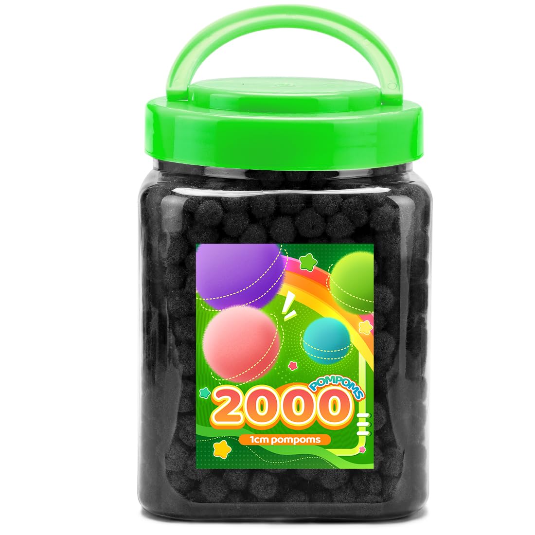 Tiehuoxia 2000 PCS Pom Poms for Crafts, Black 1cm Pom Pom Balls, Fluffy Pom Poms for DIY Decorations (Black) — image 1