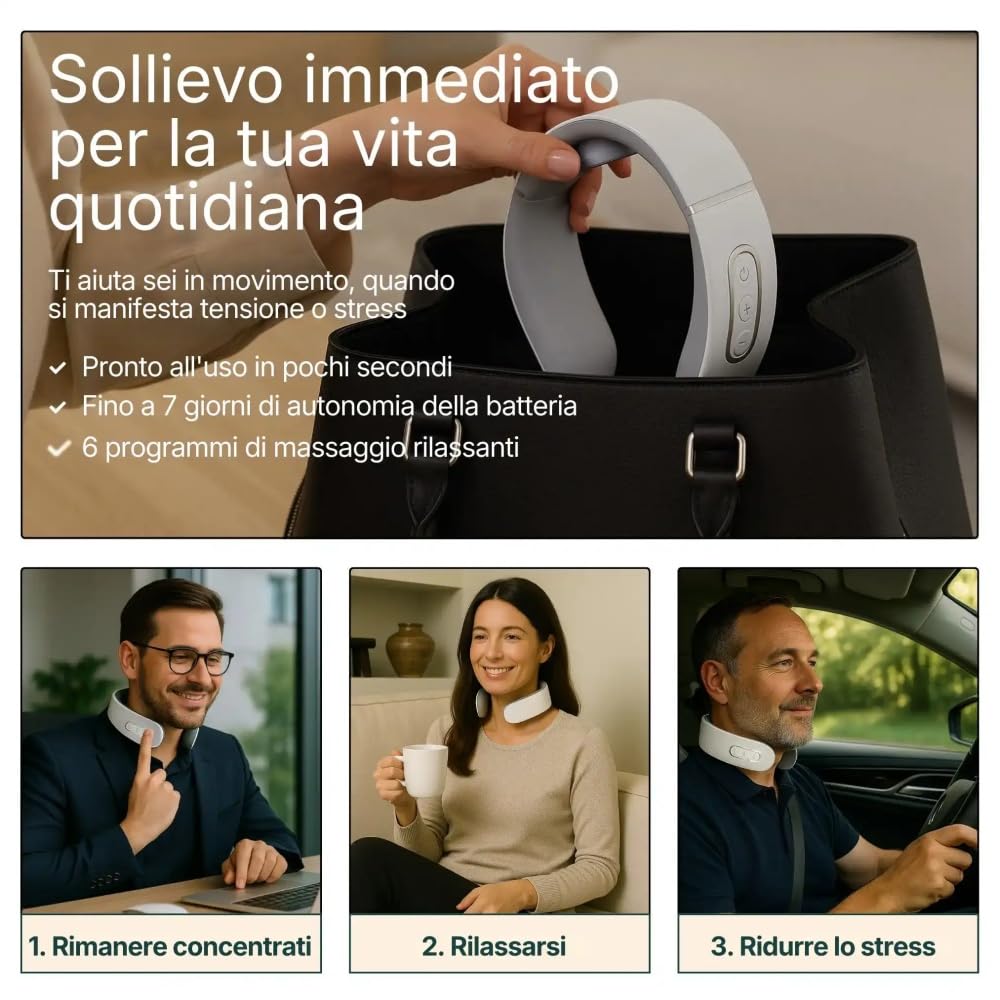 neuroneck pro la soluzione 11-in-1 per la cervicale,Massaggiatore per il collo intelligente con termostatica,6 modalità, 9 livelli intensità. Per collo, spalle, etc. per uso domestico e ufficio.