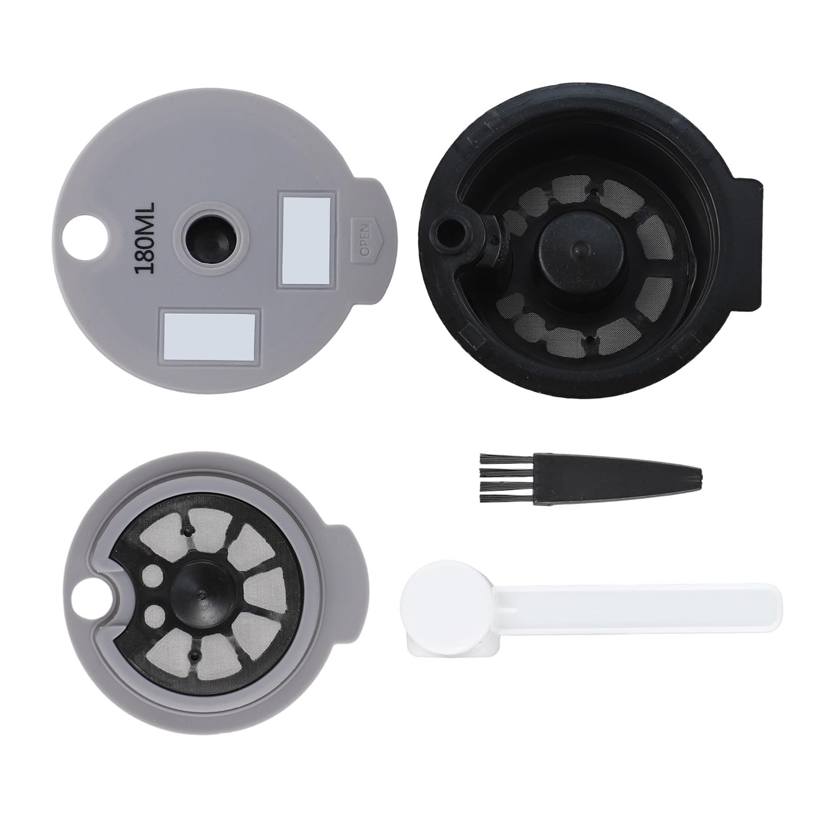 Whychstore Cápsula de café reutilizable para Bosch Tassimo, capacidad de 12 g con tapas de 60 ml y 180 ml, taza recargable gris con cuchara y cepillo