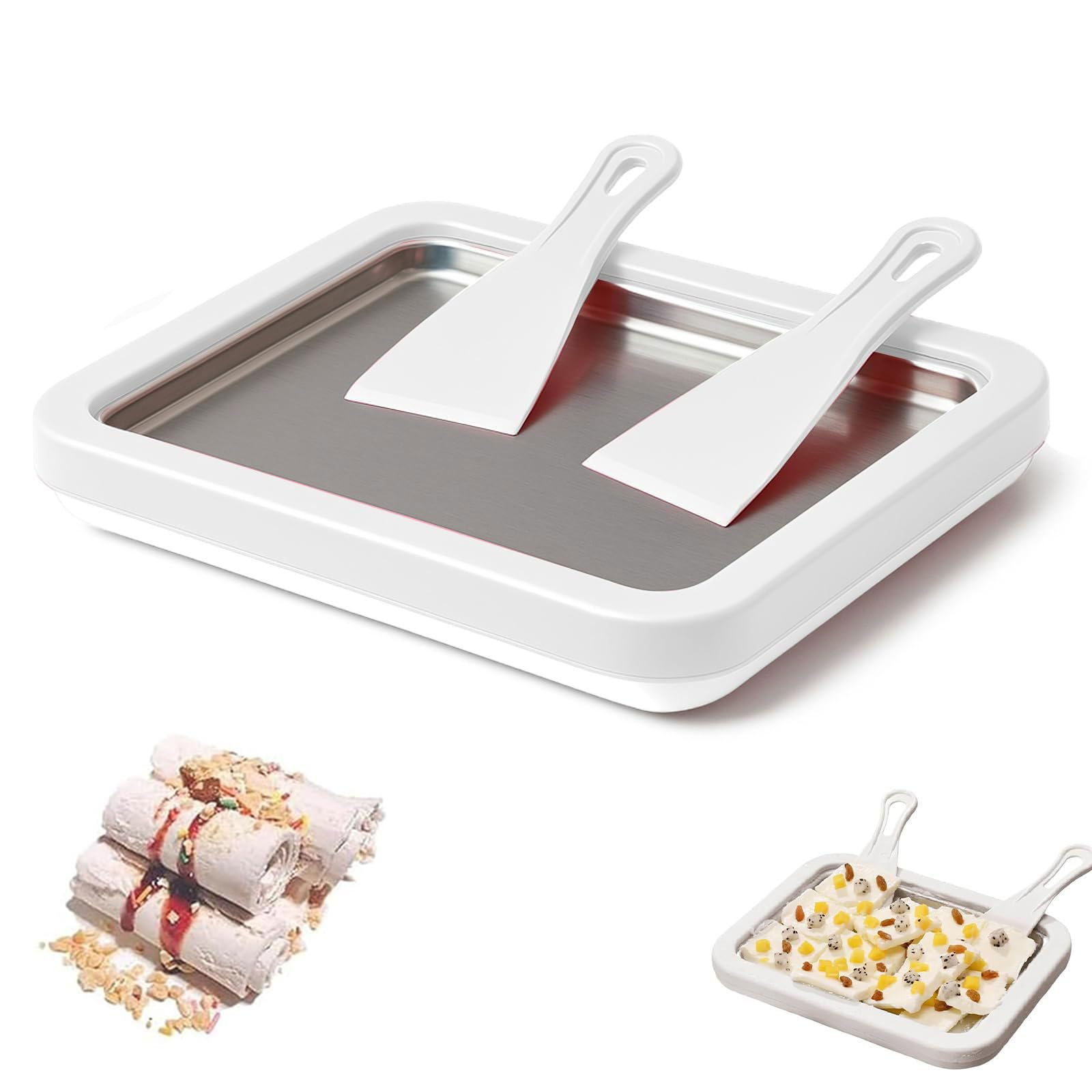 Genérico Heladeras Hacer Helado con 2 Espátulas, Maquina de Helados, Ice Cream Maker para Sorbete Yogurt congelado Gelato,Blanca,8.85''x6.88''