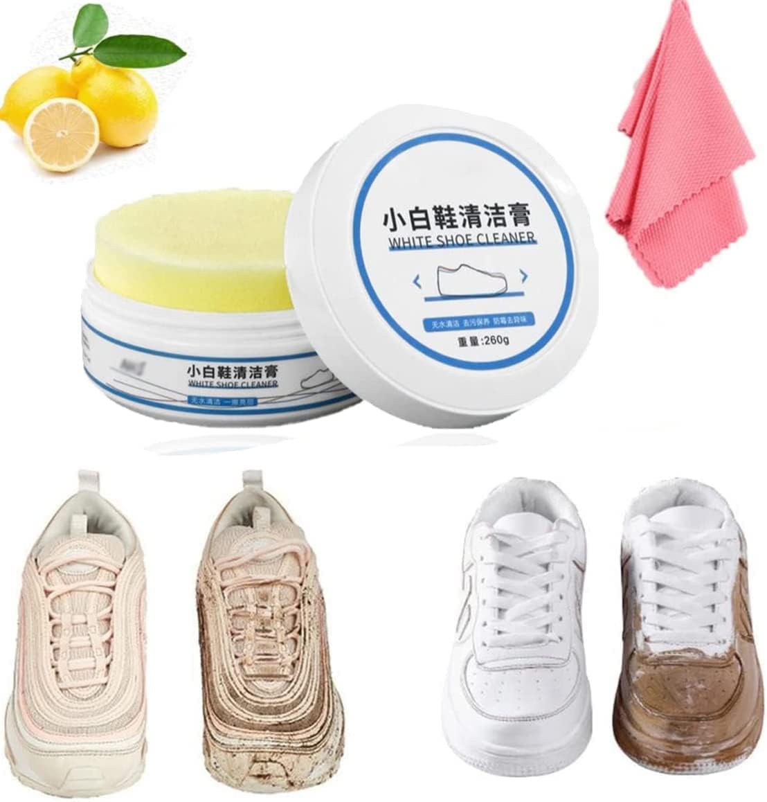 White Shoe Cleaning Cream, 260g Shoes DeYellowing and Whitening Stain