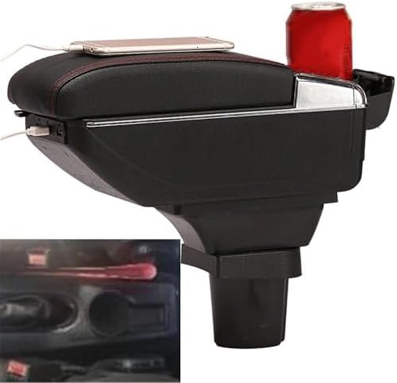Ergonomiczne podparcie ramion kierowcy Schowek, dla Forda Focusa, dla podłokietnika dla Mk1 Zawartość sklepu centralnego, dla siedzenia z uchwytem na kubek USB(BLACK D Gray)