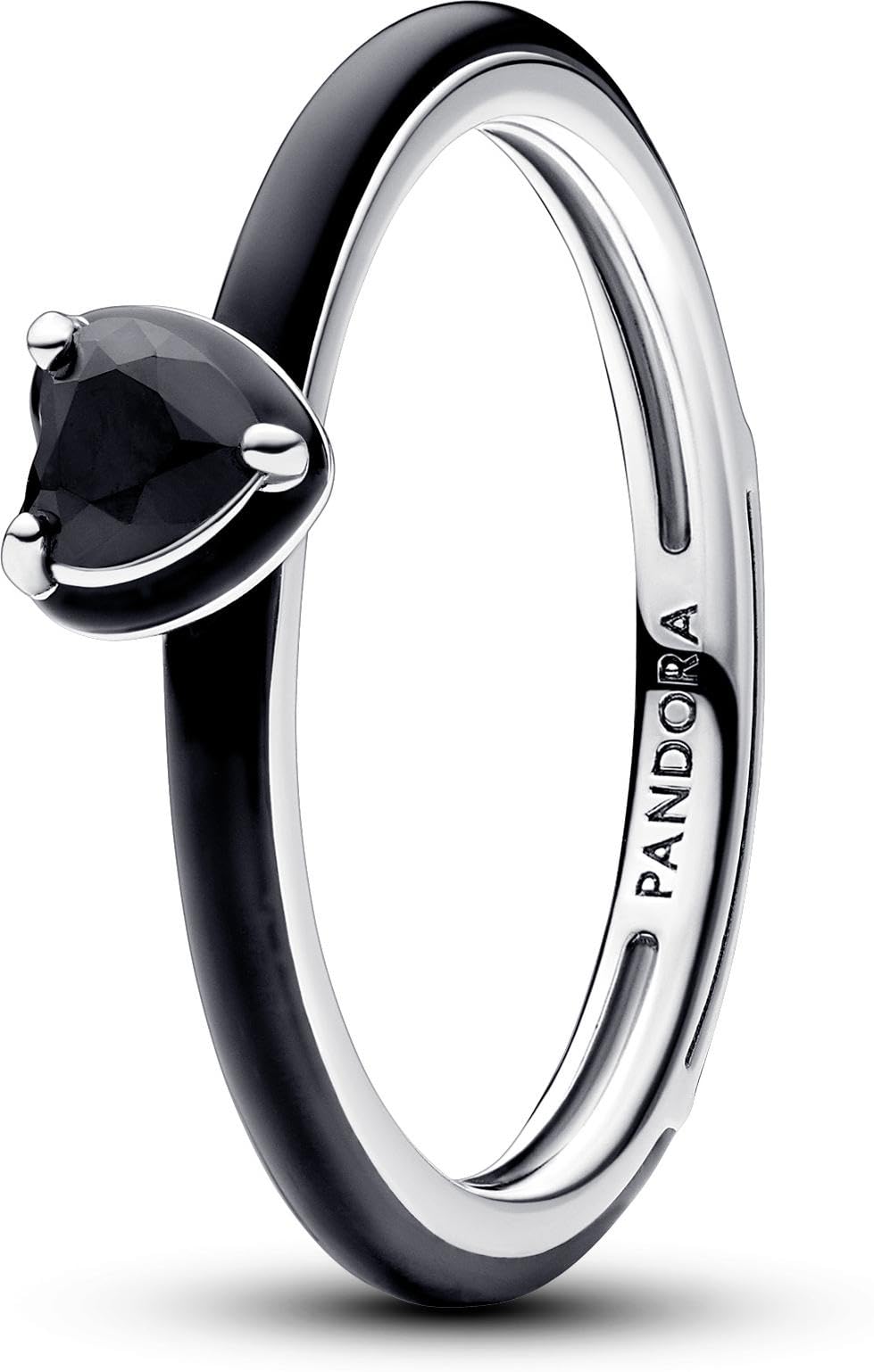 PANDORA ME Anello con cuore in argento 9 con cristallo nero e smalto nero, 50