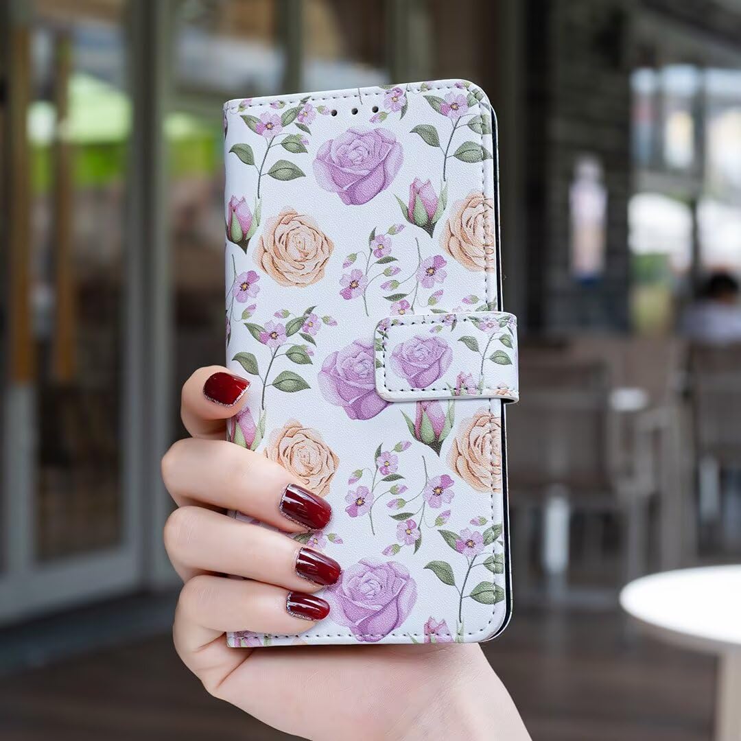 HAOFUGUI Phone Case for Oppo A78 4G, Floral Leather Wallet Cover with Card Slots & Stand, Stylish Floral Protective Case for Girls Women-HMG