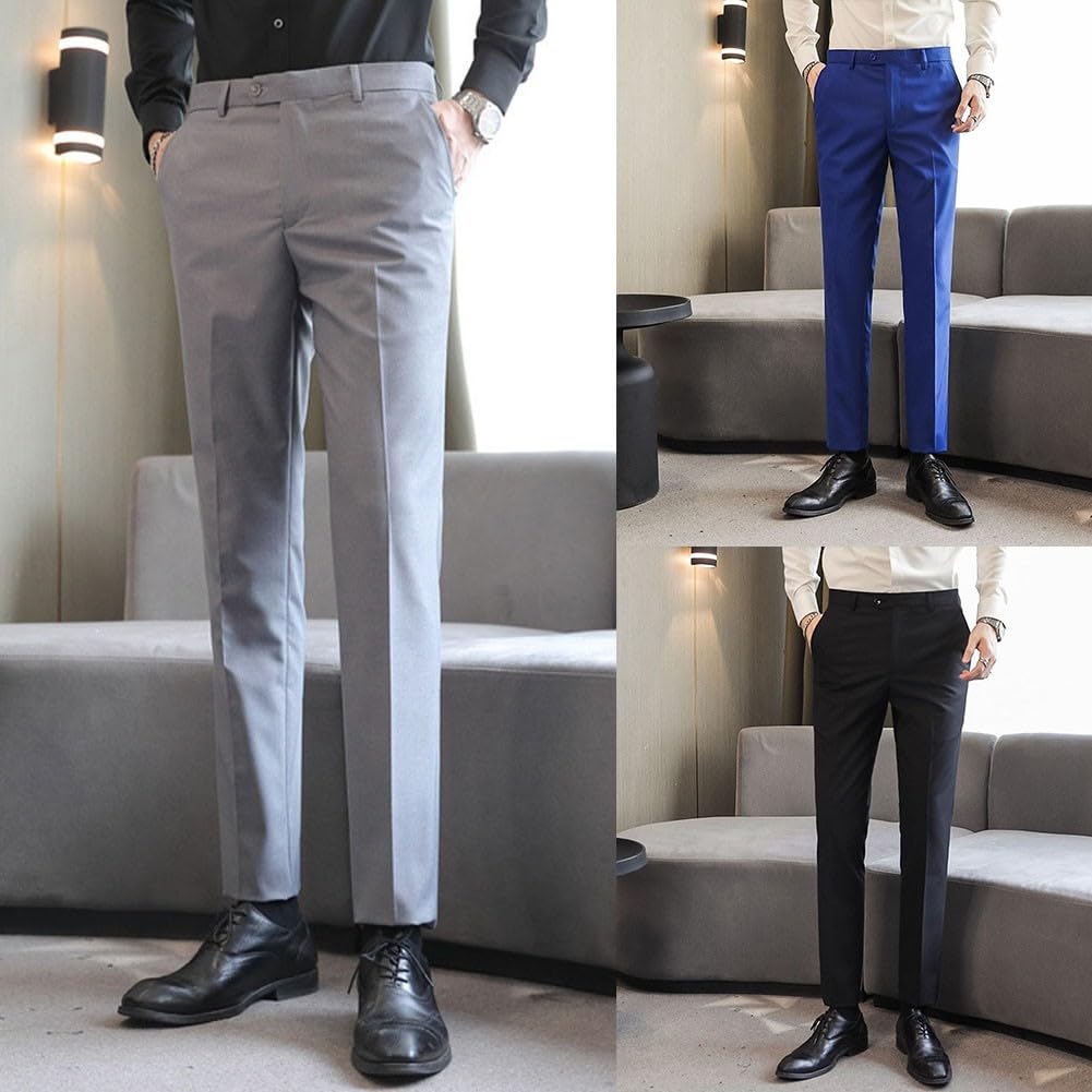 Pantalones de vestir elegantes para hombre, ajustados, color liso, para oficina y bodas