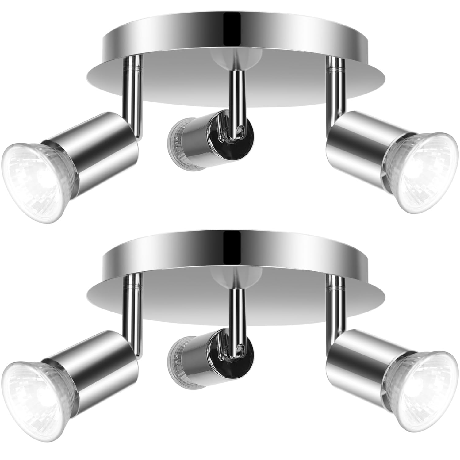 Aigostar- Lámpara de Techo Focos LED,Plafón con 3 Focos GU10 Base,ø200mm,Ajustable y Giratorio Lámpara de techo paradormitorio, cocina, salón, pasillo. No incluye bombillas,2 piezas