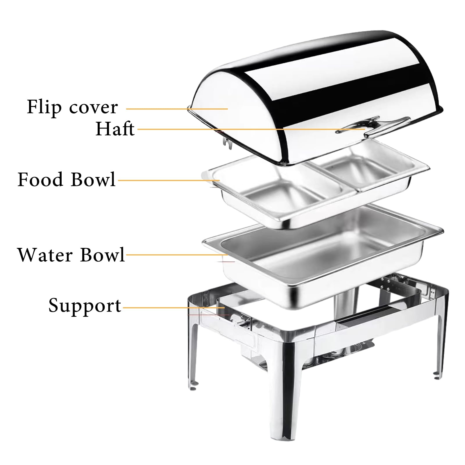 Chafing Dish Buffet Set Calefacción Y Aislamiento Set De Cinco Piezas con Comida Y Agua Bandeja Cubierta Quemador 9L Rectangular con Vidrio De Visualización para Cafetería,Six