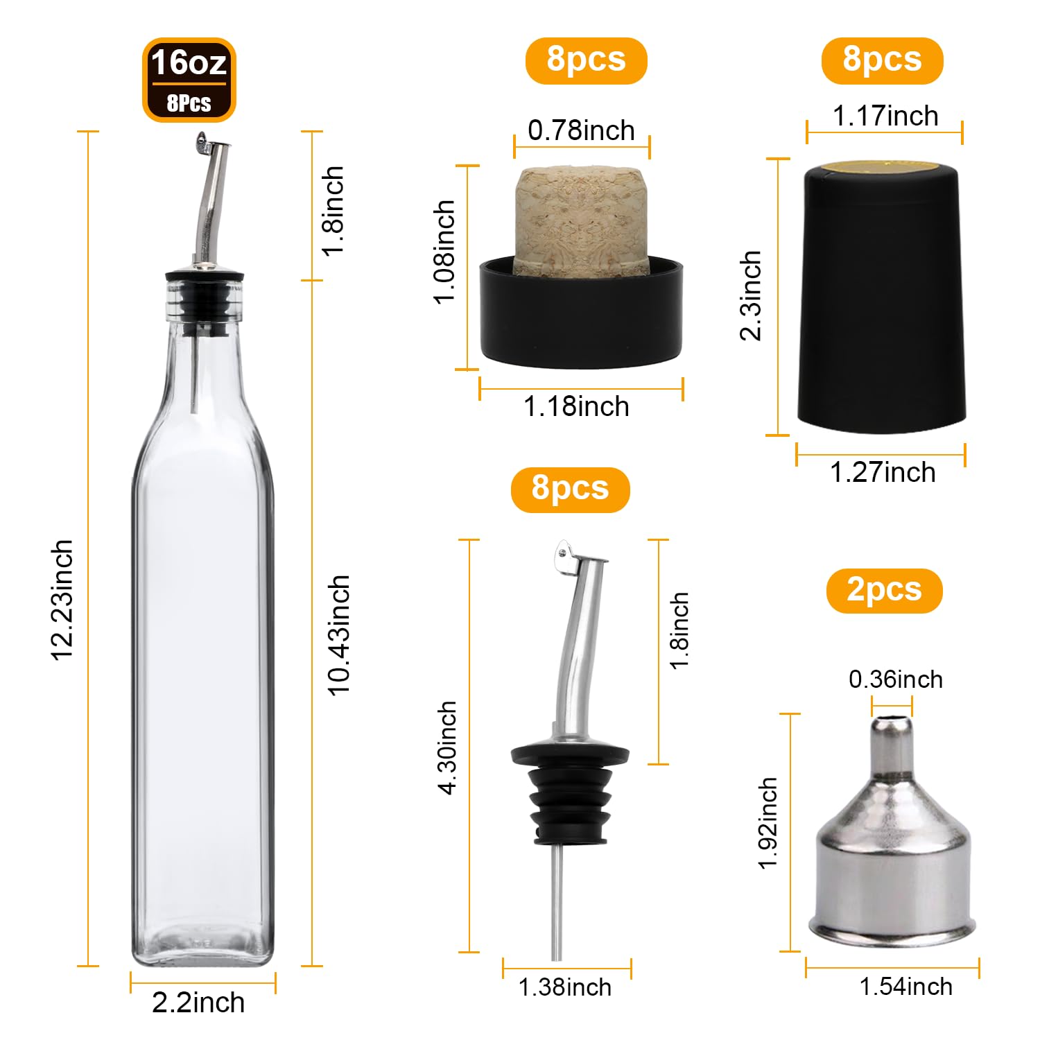 Salzesfalls Butelka z dozownikiem oliwy z oliwek o pojemności 480 ml, dozownik oleju do kuchni, dozownik oleju kuchennego, butelka na ocet z nalewaczami