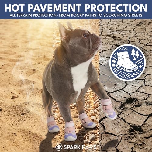 Image of Spark Paws Dog Shoes for Large Small Medium Dogs Breathable Dog Booties for Hiking, Summer Hot Pavement Paw Protectors for Non Slip Rubber Dog Boots for Outdoor (Pink Purple, Size 1)
