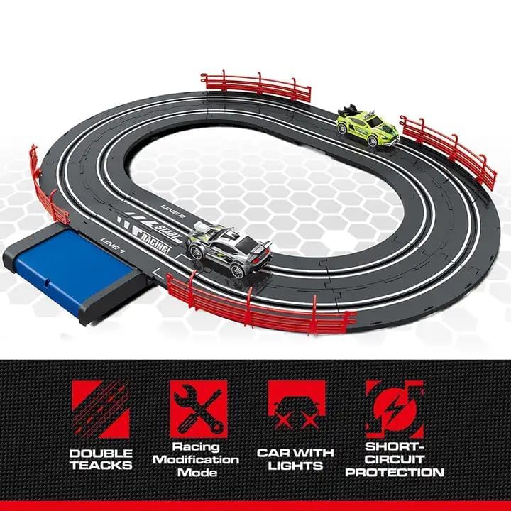 JALKAR Electric Racing Tracks for Boys and Kids Including 2 Slot Cars 1:43 Scale with Headlights and Dual Racing, Race Car Track Sets with 2 Hand Controllers, Gift Toys for 4 Years Up 3