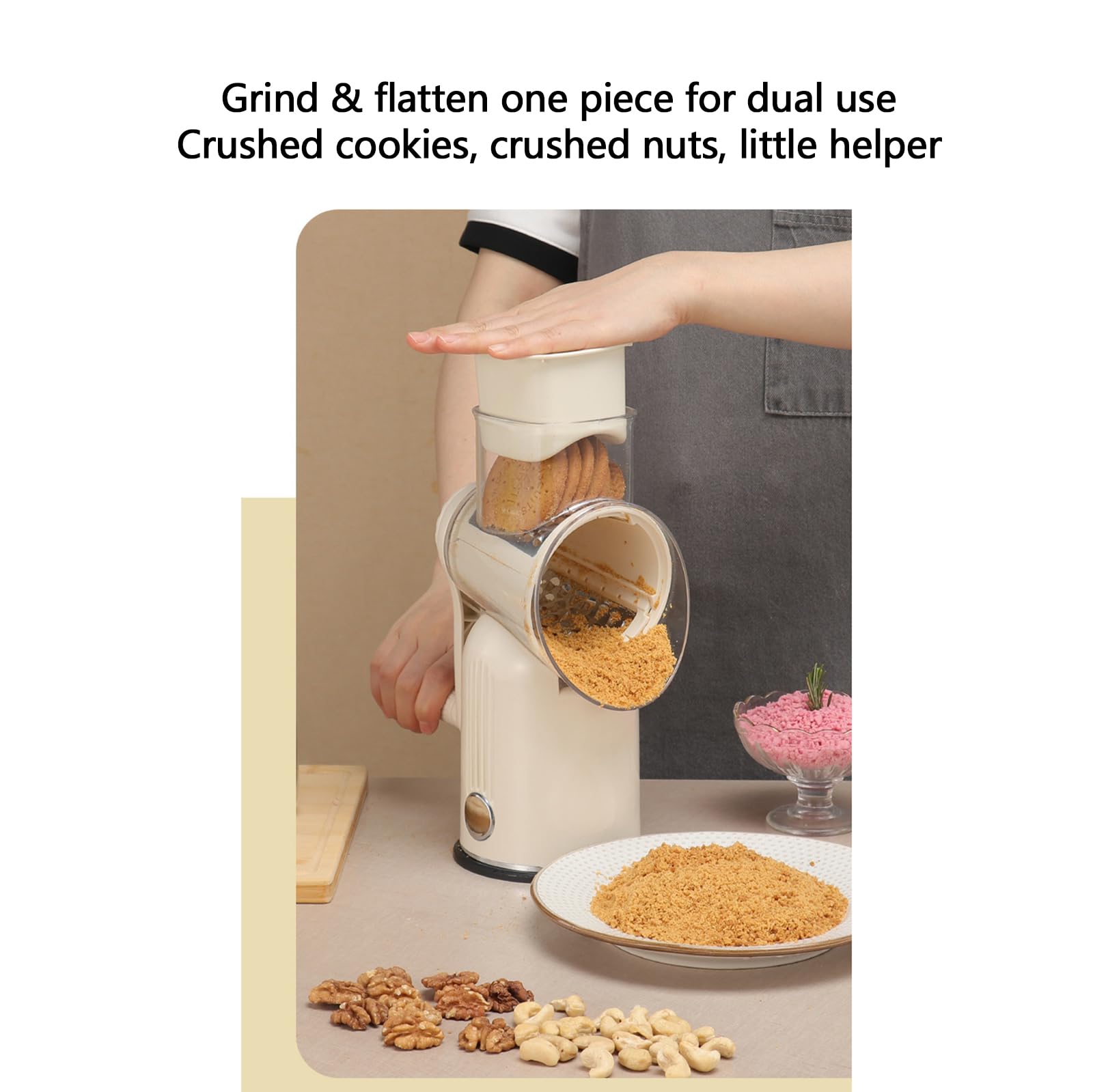 Rallador de queso, triturador giratorio de verduras con 5 cuchillas reemplazables para opciones gruesas, finas, onduladas y de rebanado, ideal para varias verduras