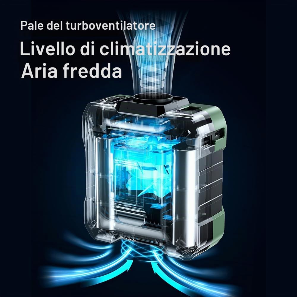 Coolbelt Pro – Wearable Waist Fan & Power Bank With Desktop Stand,8000mAh Ventilatore Batteria 100 Velocità,3-In-1 Hands-Free Cooling Fan,Rechargeable Hands-free Personal Wearable Neck,ventilator hose