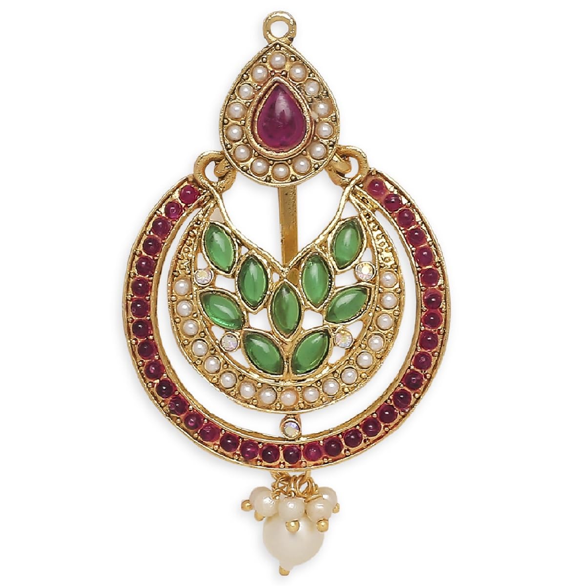 OOMPH Jewellery Maroon & Green Kemp Stones Hair Bun Pin - Juda Pin - Ethnic Chandbali Style for Women & Girls Stylish Latest (HST16_O) (B0CTQW84BG) Amazon Price History, Amazon Price Tracker