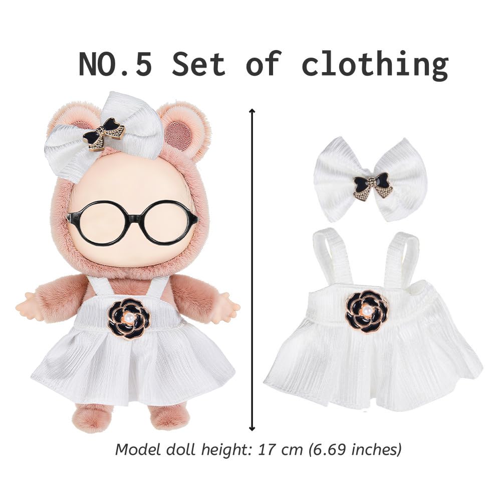 ebuddy 6 Sets Puppenkleidung für 17 cm große Puppen – 2 Kleider, 2 Overalls, Shorts + 6 Hüte/Stirnbänder | Mode-Outfit-Bundle (Puppe nicht im Lieferumfang enthalten)