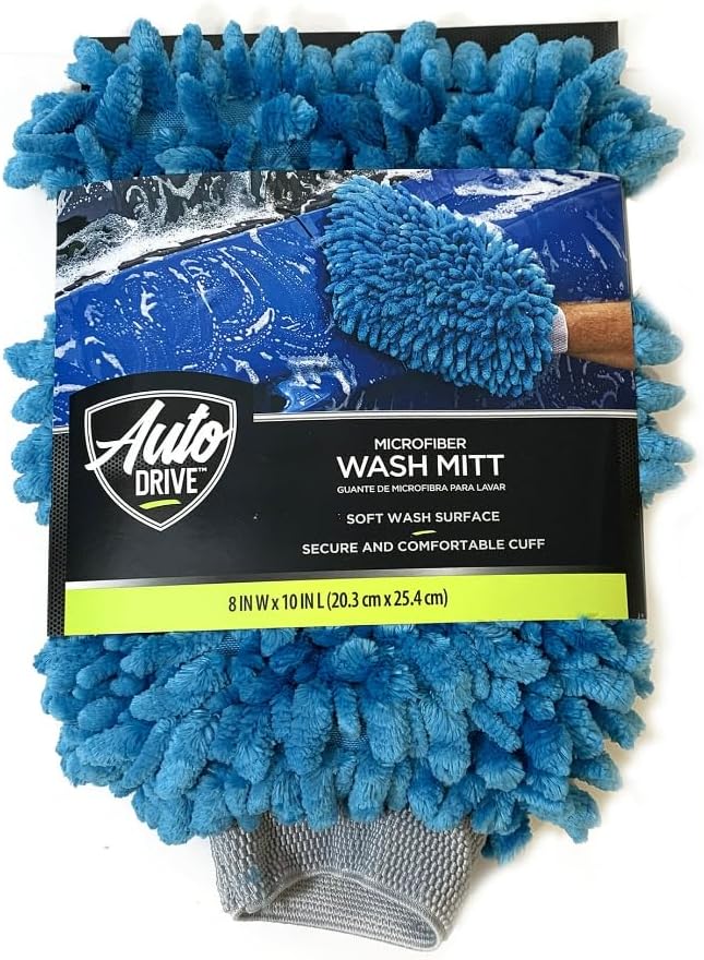 Auto Drive Car Wash Microfiber Mitt, Blue, 1 Count Automotive