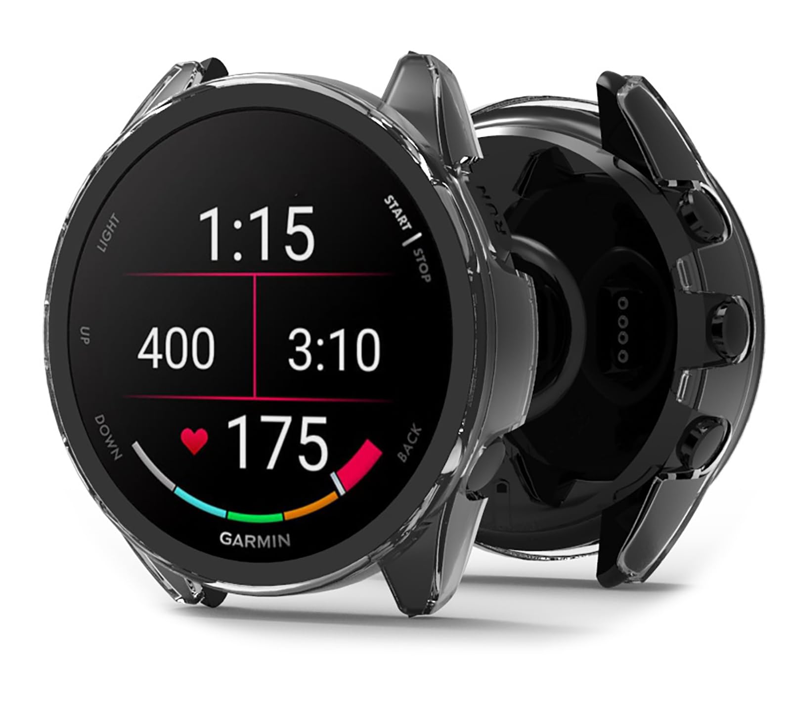 GIOPUEY [2-pak etui kompatybilne z zegarkiem Garmin Forerunner 165, szklana folia ochronna + twarda plastikowa ramka, pokrowiec do Garmin Forerunner 165 - czarne + czarne