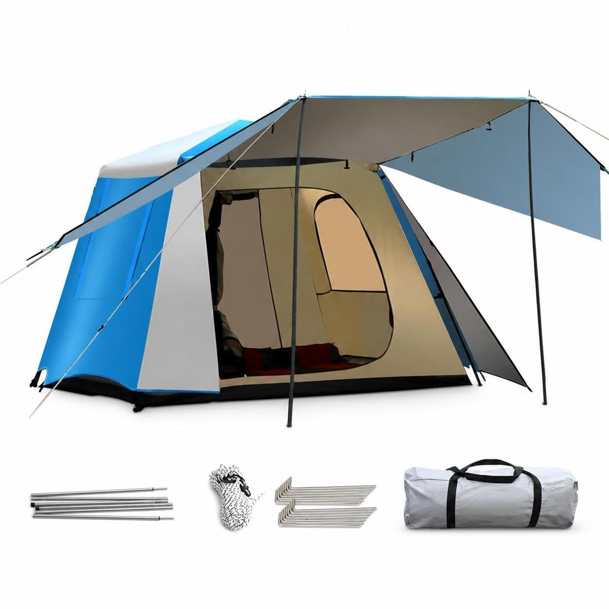 Zelt für 3-4 Personen – Wasserdichtes Camping Zelt mit automatischem, Blau, Style to 1, Blau