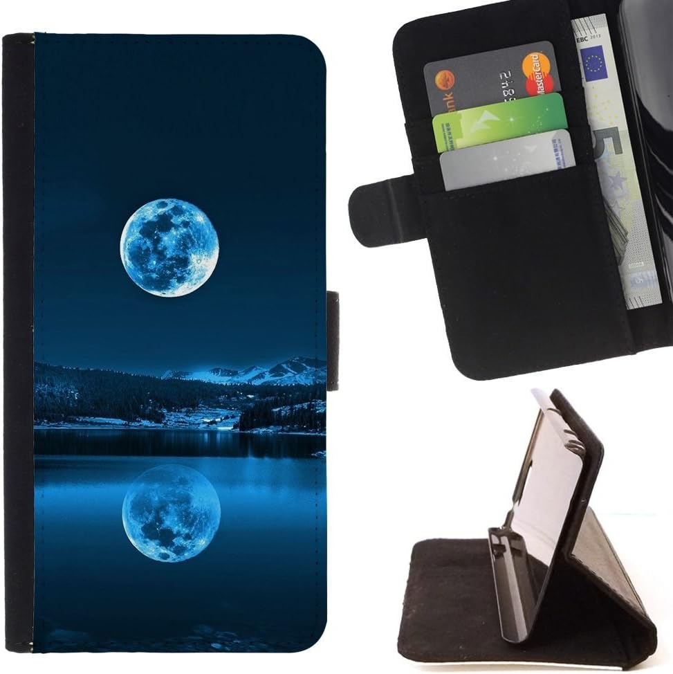 Momo Phone Case / Wallet Leather Case Cover With Card Slots - BLUE FULL MOON - Sony Xperia Z5 5.2 Inch (Not for Z5 Premium 5.5 Inch)