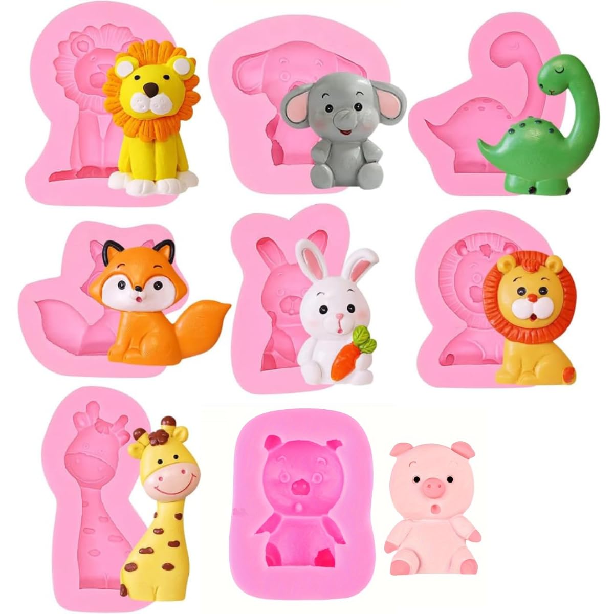 Skytail Animal Fondant Mold Lion Rabbit Chocolate Mold Giraffe Elephant Dinosaur Silicone Molds for DIY Jungle Safari Cake Decorating Molds for Cupcakes Candy Cookies Soap Candles Epoxy Clay Mold-image-22