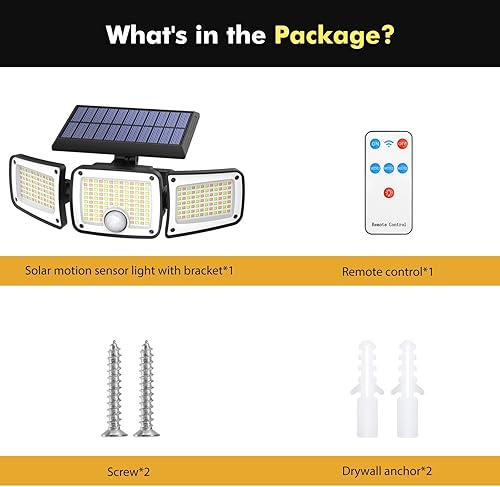 Miniatura 8 de Luces solares para exteriores, 3 temperaturas de color, sensor de movimiento solar, luces para exteriores con 3000 lm, 288 LED, 3 cabezales de luces