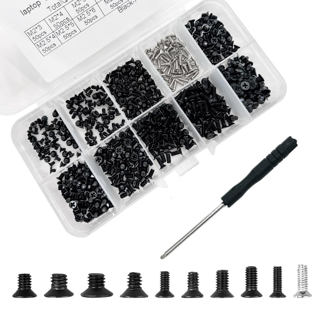Serplex® 500Pcs Phillips Head Screws Kit M2/M2.5/M3 Laptop Repairing Screws Accessories with Organizer Box & Precision Screwdriver, Computer Electronic Screw Assortment for Notebook/Motherboard Fixing