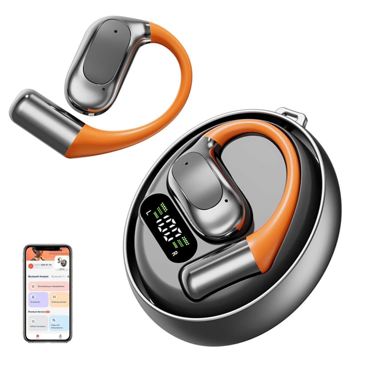 AI Translation Earbuds Real Time, 2025 Upgraded 3-in-1 Translator Device 144 Languages & Accents, 4 Translation Modes with APP，Fit iOS and Android, Ideal for Travel Business Learning，Gray Black-image-22
